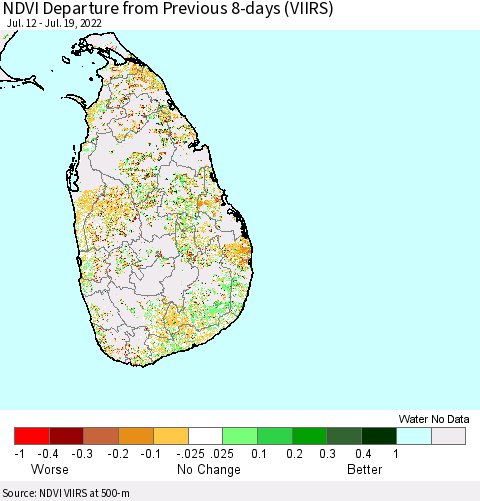 Sri Lanka NDVI Departure from Previous 8-days (VIIRS) Thematic Map For 7/12/2022 - 7/19/2022