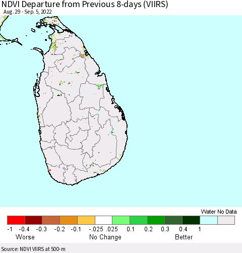 Sri Lanka NDVI Departure from Previous 8-days (VIIRS) Thematic Map For 8/29/2022 - 9/5/2022