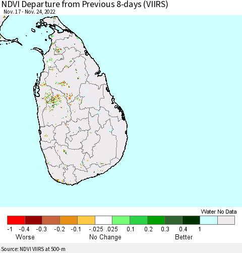 Sri Lanka NDVI Departure from Previous 8-days (VIIRS) Thematic Map For 11/17/2022 - 11/24/2022