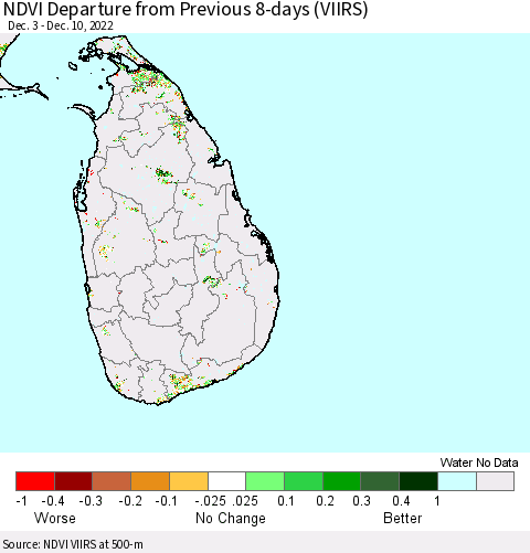 Sri Lanka NDVI Departure from Previous 8-days (VIIRS) Thematic Map For 12/3/2022 - 12/10/2022