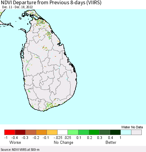 Sri Lanka NDVI Departure from Previous 8-days (VIIRS) Thematic Map For 12/11/2022 - 12/18/2022