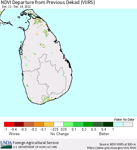 Sri Lanka NDVI Departure from Previous Dekad (VIIRS) Thematic Map For 12/11/2022 - 12/20/2022