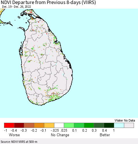 Sri Lanka NDVI Departure from Previous 8-days (VIIRS) Thematic Map For 12/19/2022 - 12/26/2022