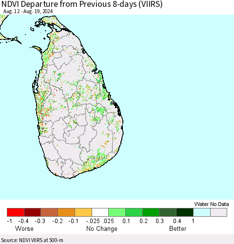 Sri Lanka NDVI Departure from Previous 8-days (VIIRS) Thematic Map For 8/12/2024 - 8/19/2024