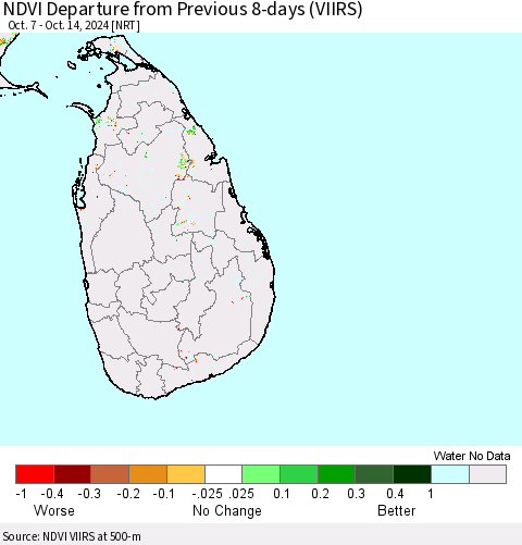 Sri Lanka NDVI Departure from Previous 8-days (VIIRS) Thematic Map For 10/7/2024 - 10/14/2024
