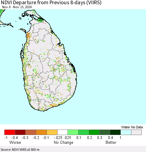 Sri Lanka NDVI Departure from Previous 8-days (VIIRS) Thematic Map For 11/8/2024 - 11/15/2024