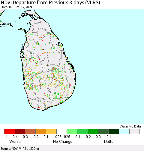 Sri Lanka NDVI Departure from Previous 8-days (VIIRS) Thematic Map For 12/10/2024 - 12/17/2024