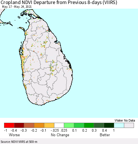 Sri Lanka Cropland NDVI Departure from Previous 8-days (VIIRS) Thematic Map For 5/17/2021 - 5/24/2021