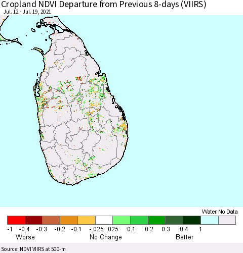 Sri Lanka Cropland NDVI Departure from Previous 8-days (VIIRS) Thematic Map For 7/12/2021 - 7/19/2021