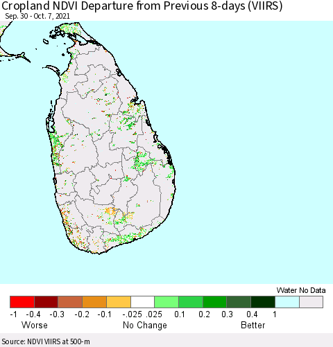 Sri Lanka Cropland NDVI Departure from Previous 8-days (VIIRS) Thematic Map For 9/30/2021 - 10/7/2021
