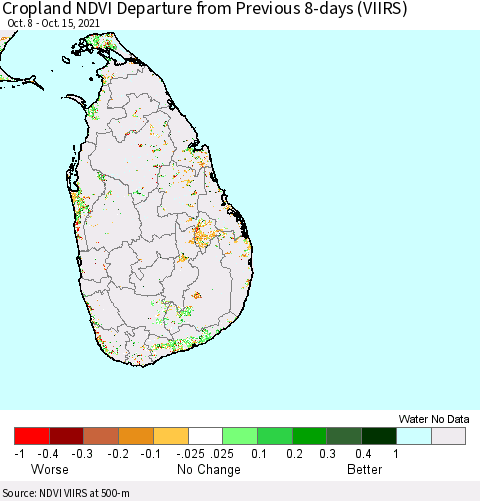 Sri Lanka Cropland NDVI Departure from Previous 8-days (VIIRS) Thematic Map For 10/8/2021 - 10/15/2021