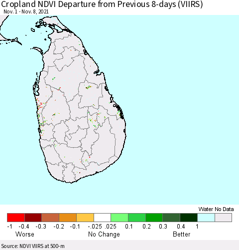 Sri Lanka Cropland NDVI Departure from Previous 8-days (VIIRS) Thematic Map For 11/1/2021 - 11/8/2021