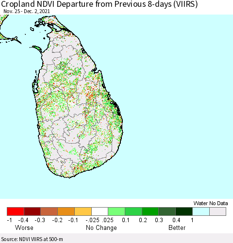 Sri Lanka Cropland NDVI Departure from Previous 8-days (VIIRS) Thematic Map For 11/25/2021 - 12/2/2021