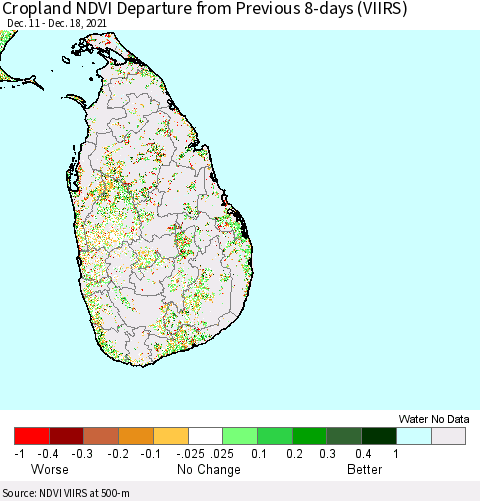 Sri Lanka Cropland NDVI Departure from Previous 8-days (VIIRS) Thematic Map For 12/11/2021 - 12/18/2021