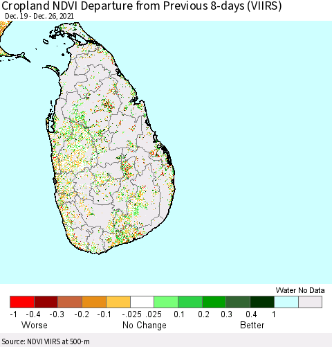 Sri Lanka Cropland NDVI Departure from Previous 8-days (VIIRS) Thematic Map For 12/19/2021 - 12/26/2021