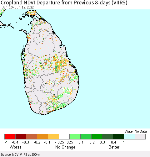 Sri Lanka Cropland NDVI Departure from Previous 8-days (VIIRS) Thematic Map For 6/10/2022 - 6/17/2022