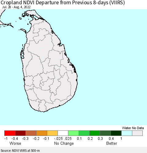 Sri Lanka Cropland NDVI Departure from Previous 8-days (VIIRS) Thematic Map For 7/28/2022 - 8/4/2022
