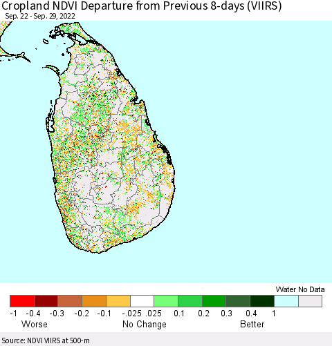 Sri Lanka Cropland NDVI Departure from Previous 8-days (VIIRS) Thematic Map For 9/22/2022 - 9/29/2022