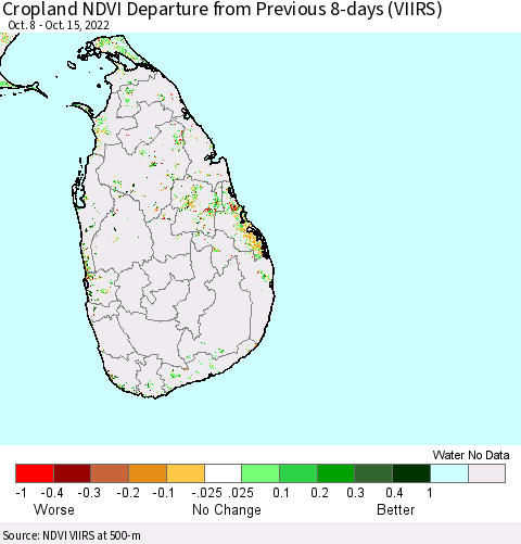 Sri Lanka Cropland NDVI Departure from Previous 8-days (VIIRS) Thematic Map For 10/8/2022 - 10/15/2022