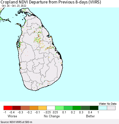 Sri Lanka Cropland NDVI Departure from Previous 8-days (VIIRS) Thematic Map For 10/16/2022 - 10/23/2022