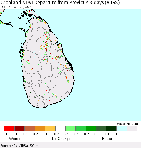 Sri Lanka Cropland NDVI Departure from Previous Dekad (VIIRS) Thematic Map For 10/21/2022 - 10/31/2022