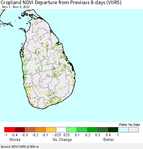 Sri Lanka Cropland NDVI Departure from Previous 8-days (VIIRS) Thematic Map For 11/1/2022 - 11/8/2022