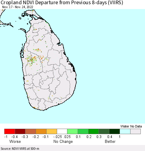 Sri Lanka Cropland NDVI Departure from Previous 8-days (VIIRS) Thematic Map For 11/17/2022 - 11/24/2022