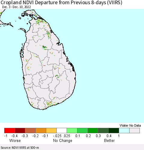 Sri Lanka Cropland NDVI Departure from Previous Dekad (VIIRS) Thematic Map For 12/1/2022 - 12/10/2022