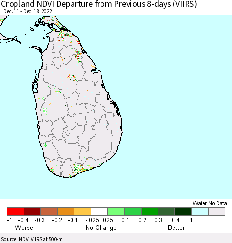 Sri Lanka Cropland NDVI Departure from Previous 8-days (VIIRS) Thematic Map For 12/11/2022 - 12/18/2022