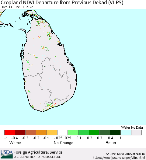 Sri Lanka Cropland NDVI Departure from Previous Dekad (VIIRS) Thematic Map For 12/11/2022 - 12/20/2022