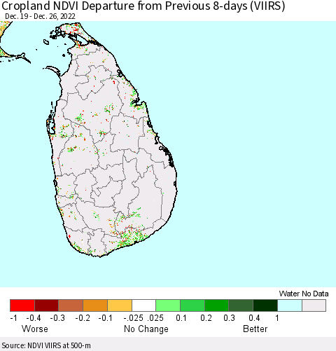 Sri Lanka Cropland NDVI Departure from Previous 8-days (VIIRS) Thematic Map For 12/19/2022 - 12/26/2022