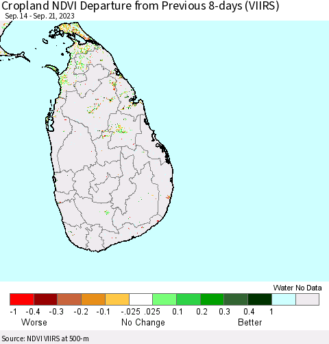 Sri Lanka Cropland NDVI Departure from Previous 8-days (VIIRS) Thematic Map For 9/14/2023 - 9/21/2023