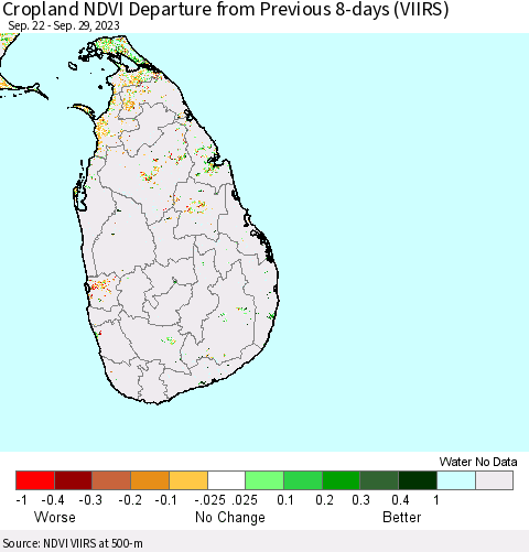 Sri Lanka Cropland NDVI Departure from Previous 8-days (VIIRS) Thematic Map For 9/22/2023 - 9/29/2023