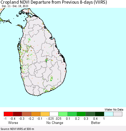 Sri Lanka Cropland NDVI Departure from Previous 8-days (VIIRS) Thematic Map For 12/11/2023 - 12/18/2023