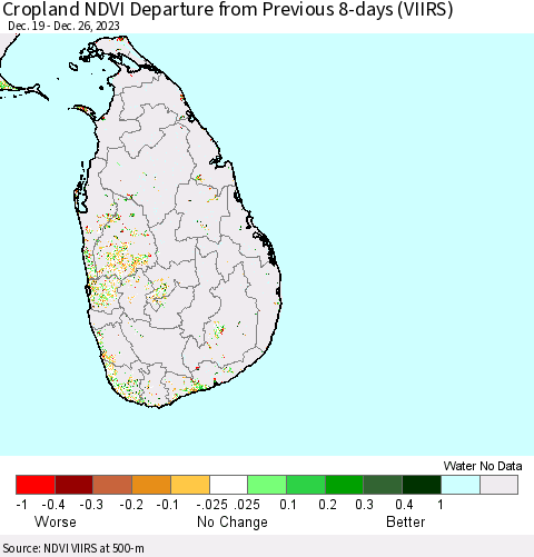 Sri Lanka Cropland NDVI Departure from Previous 8-days (VIIRS) Thematic Map For 12/19/2023 - 12/26/2023