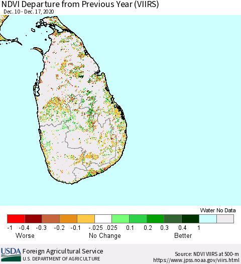 Sri Lanka NDVI Departure from Previous Year (VIIRS) Thematic Map For 12/11/2020 - 12/20/2020