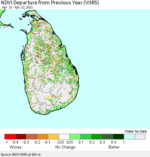 Sri Lanka NDVI Departure from Previous Year (VIIRS) Thematic Map For 4/15/2021 - 4/22/2021
