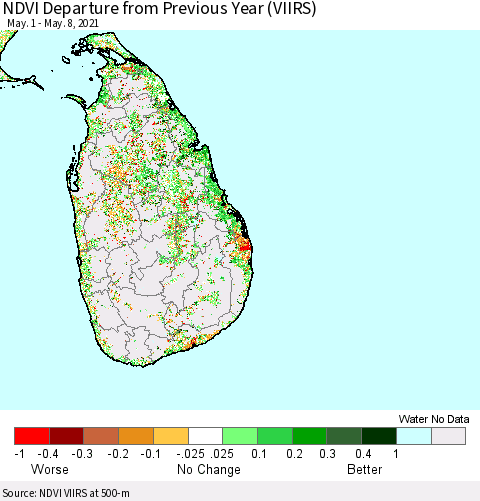 Sri Lanka NDVI Departure from Previous Year (VIIRS) Thematic Map For 5/1/2021 - 5/8/2021