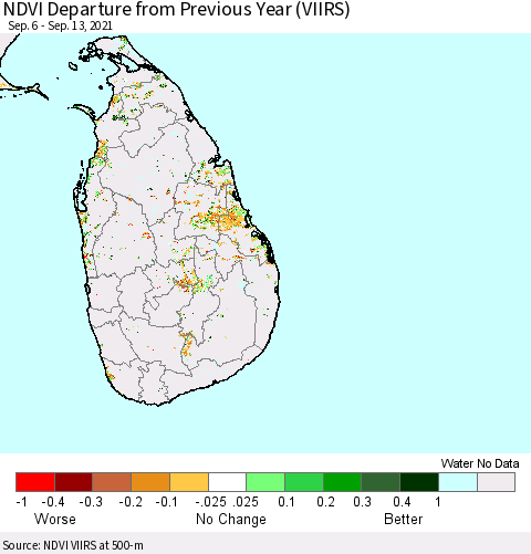 Sri Lanka NDVI Departure from Previous Year (VIIRS) Thematic Map For 9/6/2021 - 9/13/2021