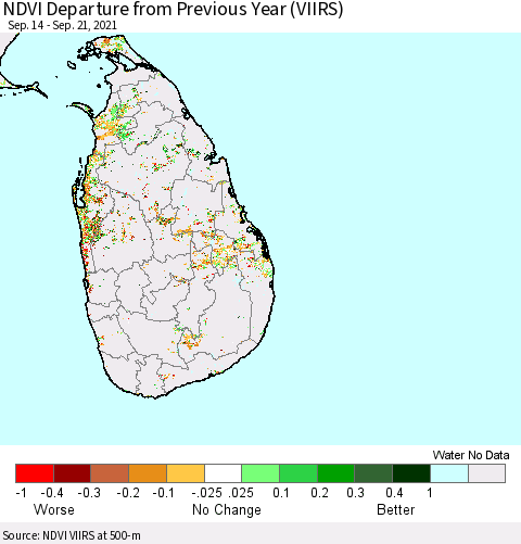 Sri Lanka NDVI Departure from Previous Year (VIIRS) Thematic Map For 9/14/2021 - 9/21/2021