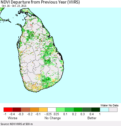 Sri Lanka NDVI Departure from Previous Year (VIIRS) Thematic Map For 10/16/2021 - 10/23/2021