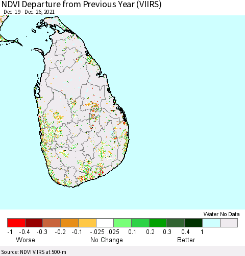 Sri Lanka NDVI Departure from Previous Year (VIIRS) Thematic Map For 12/19/2021 - 12/26/2021
