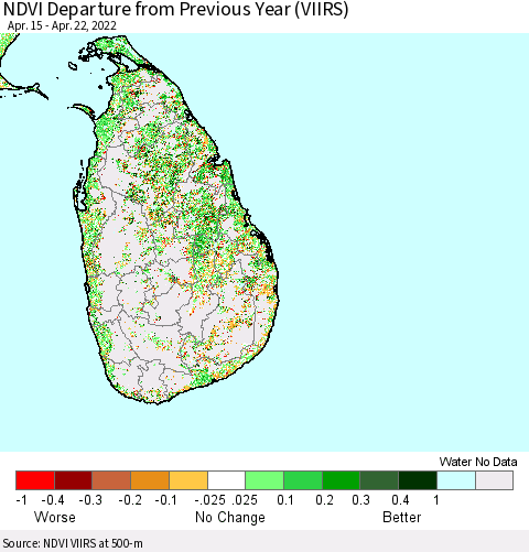 Sri Lanka NDVI Departure from Previous Year (VIIRS) Thematic Map For 4/15/2022 - 4/22/2022