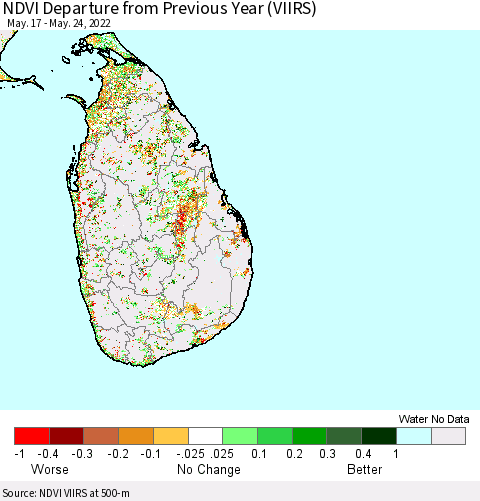 Sri Lanka NDVI Departure from Previous Year (VIIRS) Thematic Map For 5/17/2022 - 5/24/2022