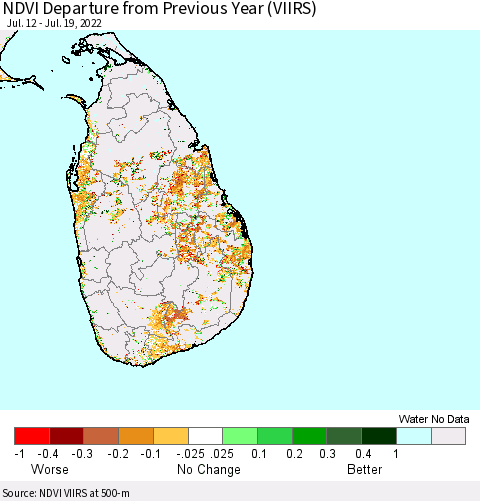 Sri Lanka NDVI Departure from Previous Year (VIIRS) Thematic Map For 7/12/2022 - 7/19/2022