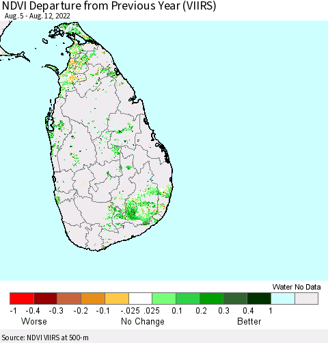 Sri Lanka NDVI Departure from Previous Year (VIIRS) Thematic Map For 8/5/2022 - 8/12/2022
