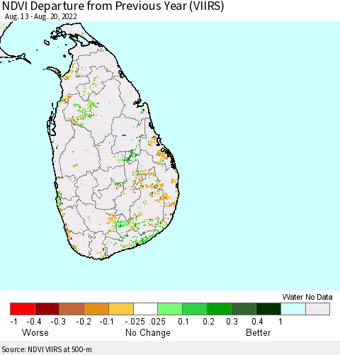 Sri Lanka NDVI Departure from Previous Year (VIIRS) Thematic Map For 8/11/2022 - 8/20/2022