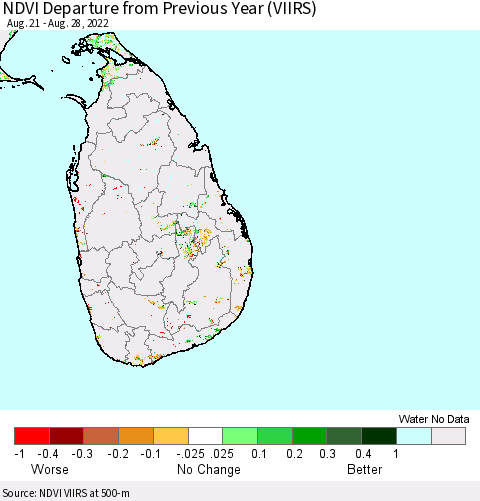 Sri Lanka NDVI Departure from Previous Year (VIIRS) Thematic Map For 8/21/2022 - 8/28/2022
