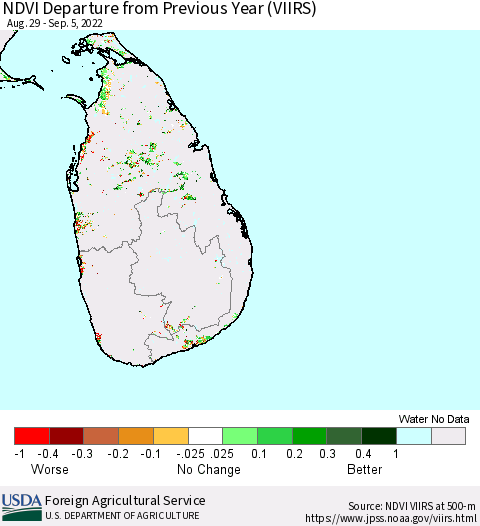 Sri Lanka NDVI Departure from Previous Year (VIIRS) Thematic Map For 9/1/2022 - 9/10/2022