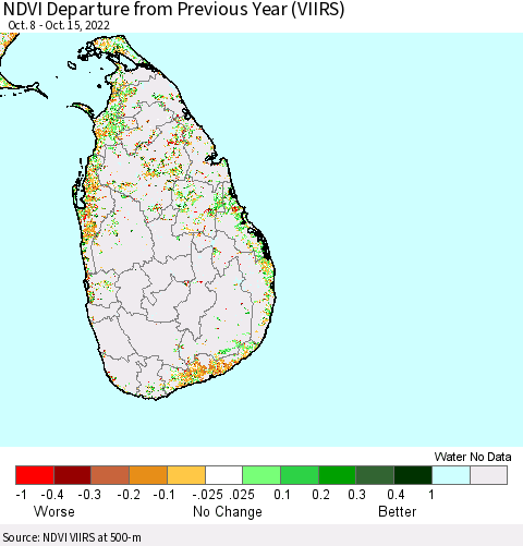 Sri Lanka NDVI Departure from Previous Year (VIIRS) Thematic Map For 10/8/2022 - 10/15/2022